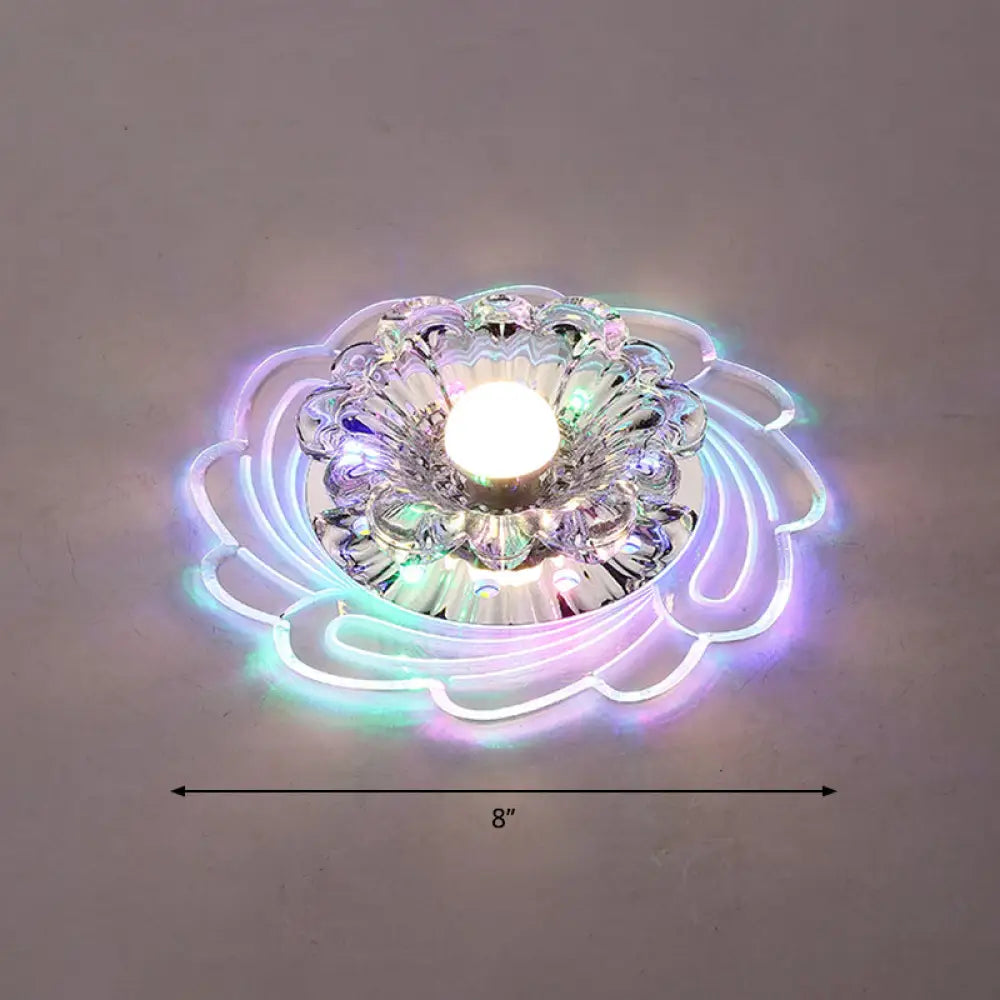 Floral Shade Crystal Led Flush Mount Lighting For Entryway - Minimalist Design Clear / Multi Color