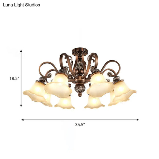 Countryside Brown Opal Glass Semi Flush Light With Floral Shade (5/6/8 Lights) - Perfect For Living
