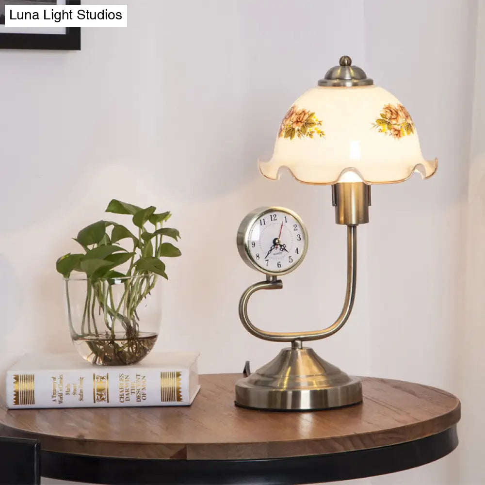 Floral Shade Table Lamp: Rustic Style With Beveled Crystal And Brass Base