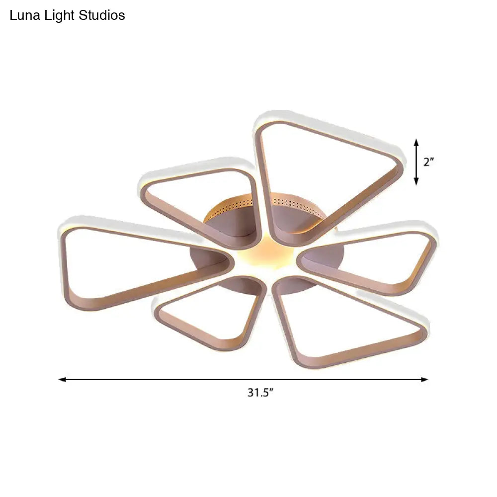 Floral Shape Acrylic Led Ceiling Light In Simple Brown/White For Child Room - Warm/White Lighting