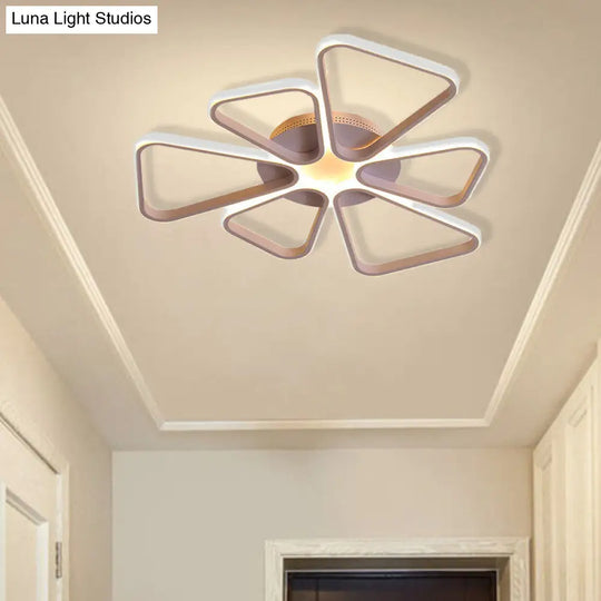 Floral Shape Acrylic Led Ceiling Light In Simple Brown/White For Child Room - Warm/White Lighting