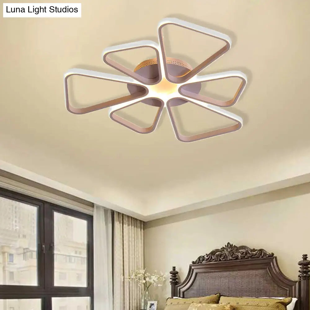 Floral Shape Acrylic Led Ceiling Light In Simple Brown/White For Child Room - Warm/White Lighting