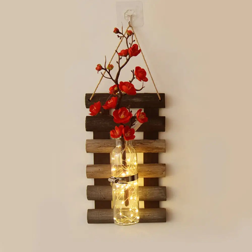 Floral Wall Light Asian Style: Clear Glass Shade String Lights With Pink/Red Flower Decor Red