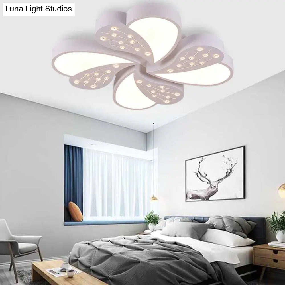Floral White Flush Mount Ceiling Lamp With Crystal For Modern Baby Room