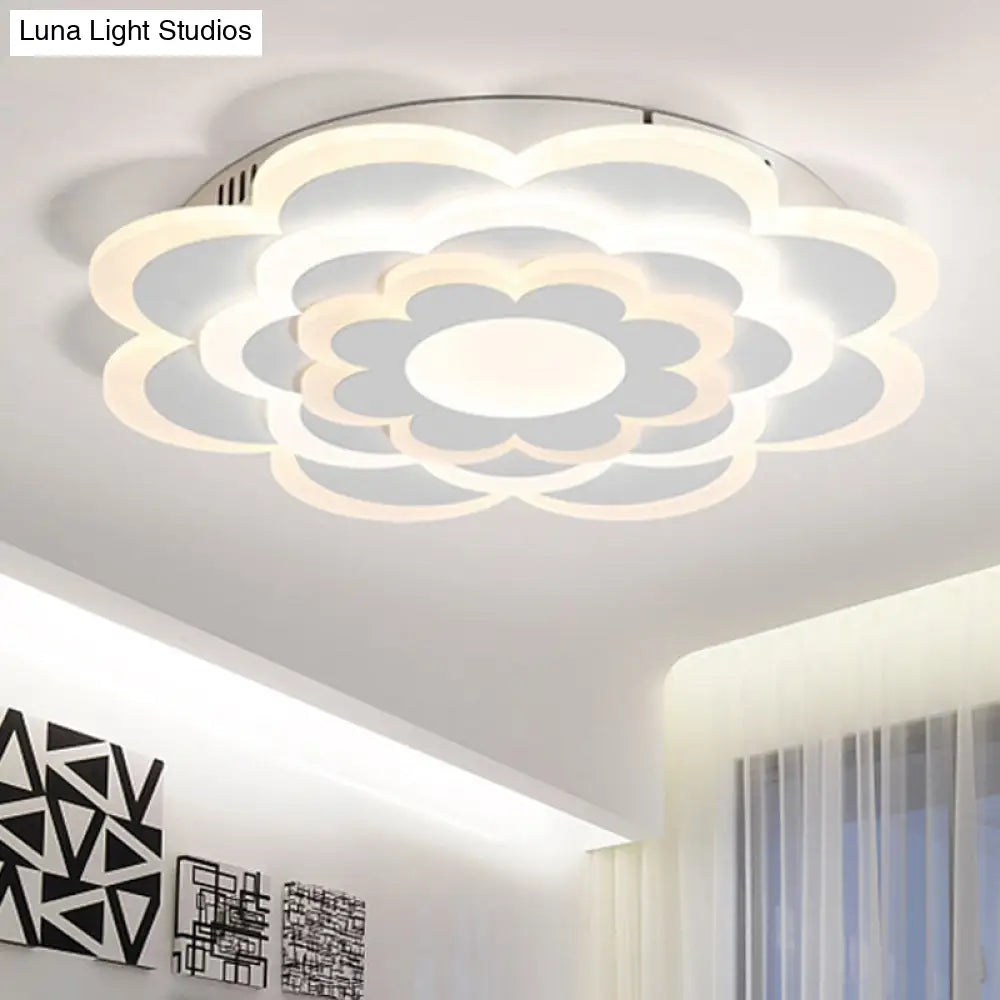 Floral White Led Ceiling Lamp: Acrylic Flush Mount For Creative Pretty Living Room Lighting / Warm