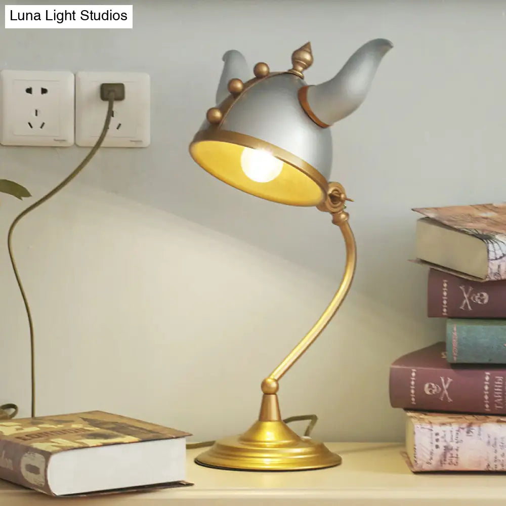 Contemporary Plug-In Study Lamp With Gray Medal Shade: Sleek Single Bulb Task Light Grey