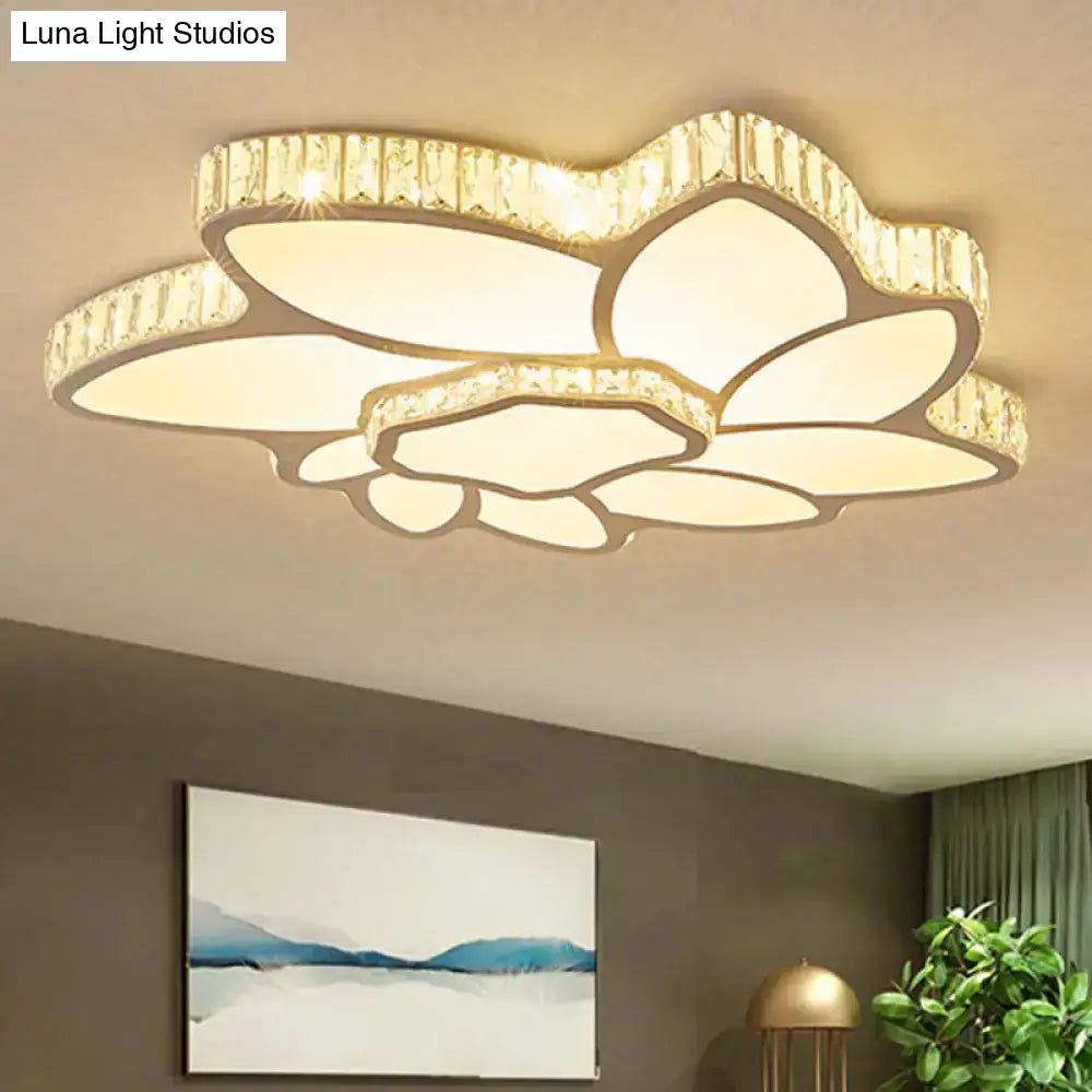 Flower Acrylic Shade Led Ceiling Light - Clear Crystal Flush Mount For Minimalist Living Room