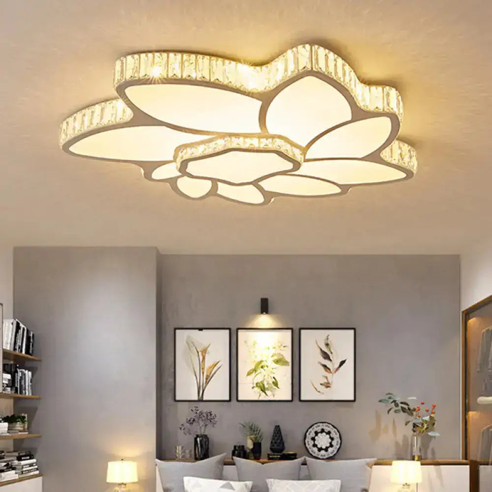 Flower Acrylic Shade Led Ceiling Light - Clear Crystal Flush Mount For Minimalist Living Room