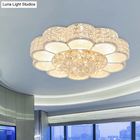 Flower Bedroom Ceiling Fixture: Clear Crystal Block Led Flush Mount Light With 3 Color Options