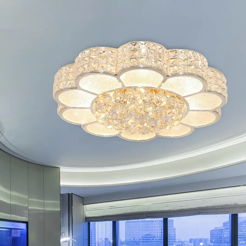 Flower Bedroom Ceiling Fixture: Clear Crystal Block Led Flush Mount Light With 3 Color Options