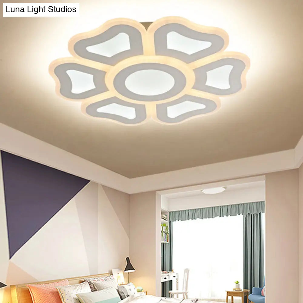 Flower Bedroom Led Ceiling Light Fixture In Modern White Acrylic Flush Design