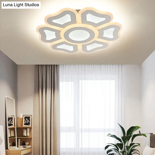 Flower Bedroom Led Ceiling Light Fixture In Modern White Acrylic Flush Design