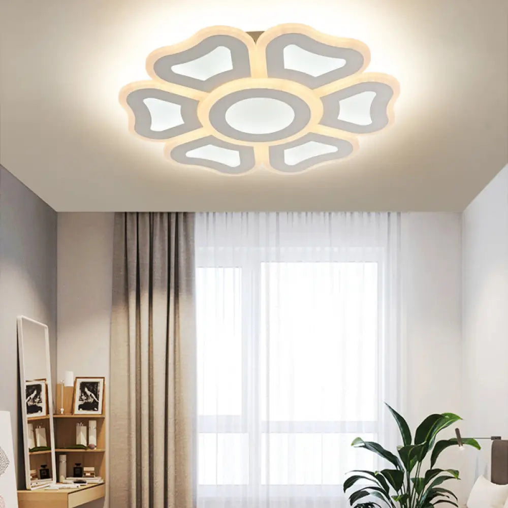 Flower Bedroom Led Ceiling Light Fixture In Modern White Acrylic Flush Design