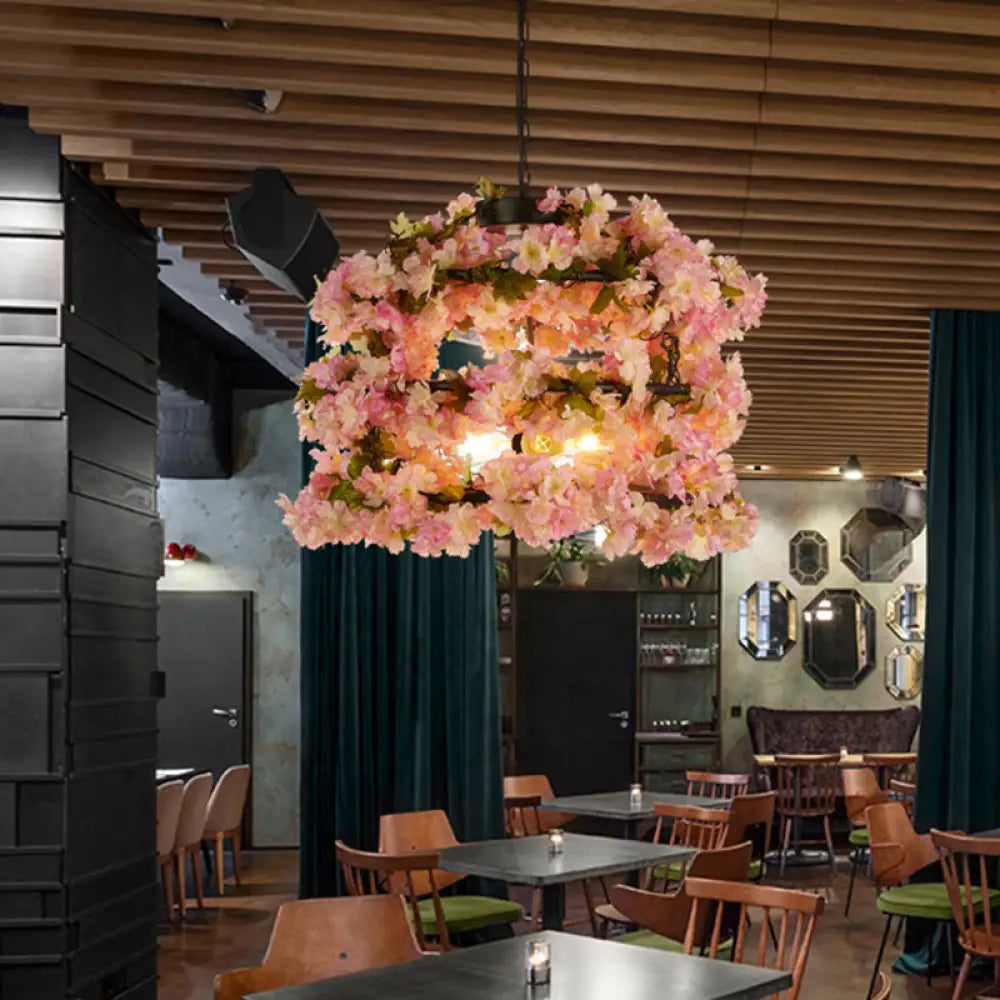 Flower Cage Pendant Chandelier - 5-Light Black Ceiling Fixture For Restaurants And Warehouses