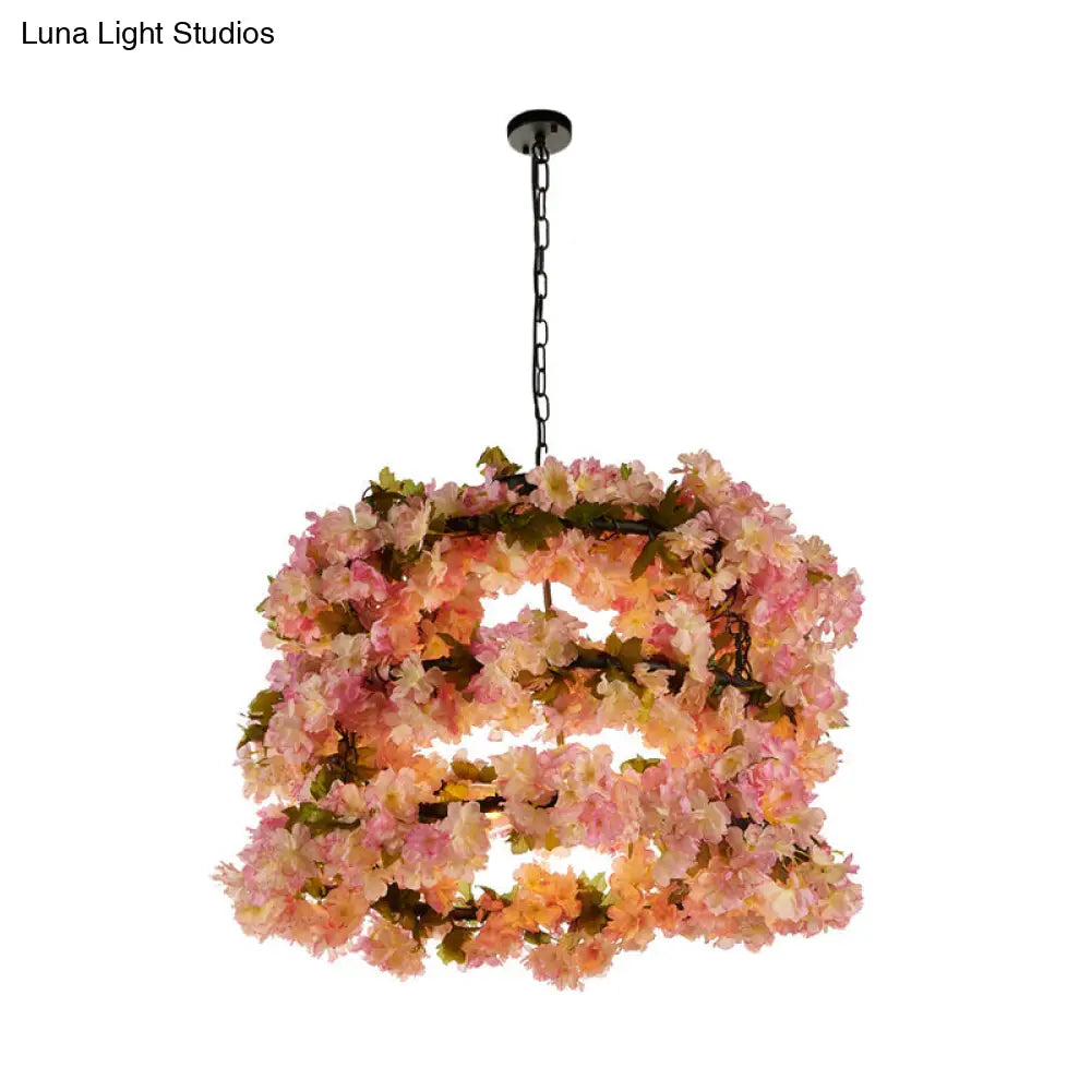 Flower Cage Pendant Chandelier - 5-Light Black Ceiling Fixture For Restaurants And Warehouses