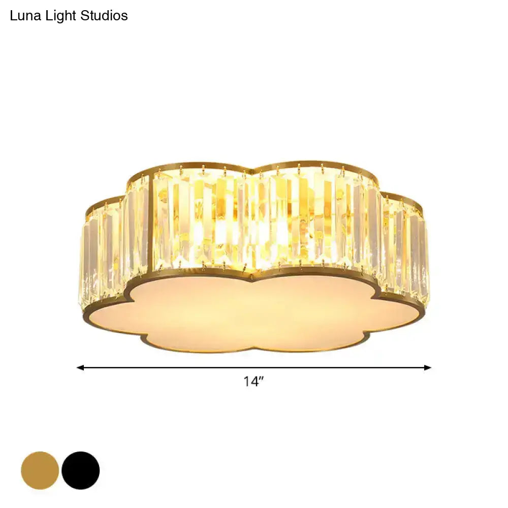 Flower Ceiling Lamp With Prismatic Crystal Minimalist Black/Gold Available In 3 Sizes Flush Mount