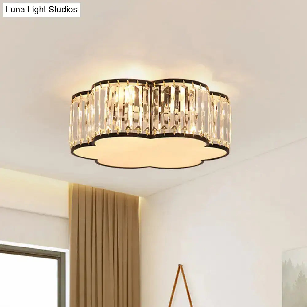 Flower Ceiling Lamp With Prismatic Crystal Minimalist Black/Gold Available In 3 Sizes Flush Mount