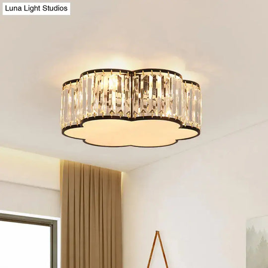 Flower Ceiling Lamp With Prismatic Crystal Minimalist Black/Gold Available In 3 Sizes Flush Mount