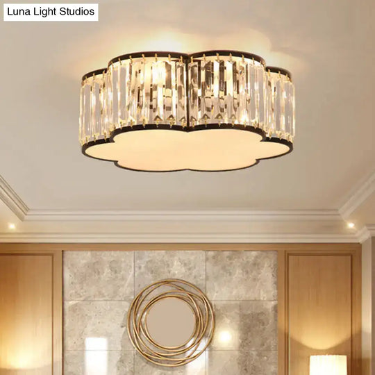 Flower Ceiling Lamp With Prismatic Crystal Minimalist Black/Gold Available In 3 Sizes Flush Mount