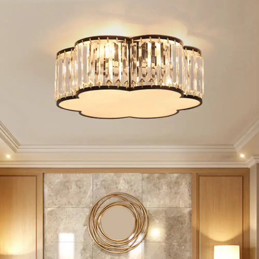 Flower Ceiling Lamp With Prismatic Crystal Minimalist Black/Gold Available In 3 Sizes Flush Mount