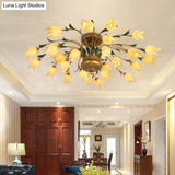 Flower Ceiling Light Fixture - American Design With 25 Led Bulbs Metal Semi - Mount Lighting In
