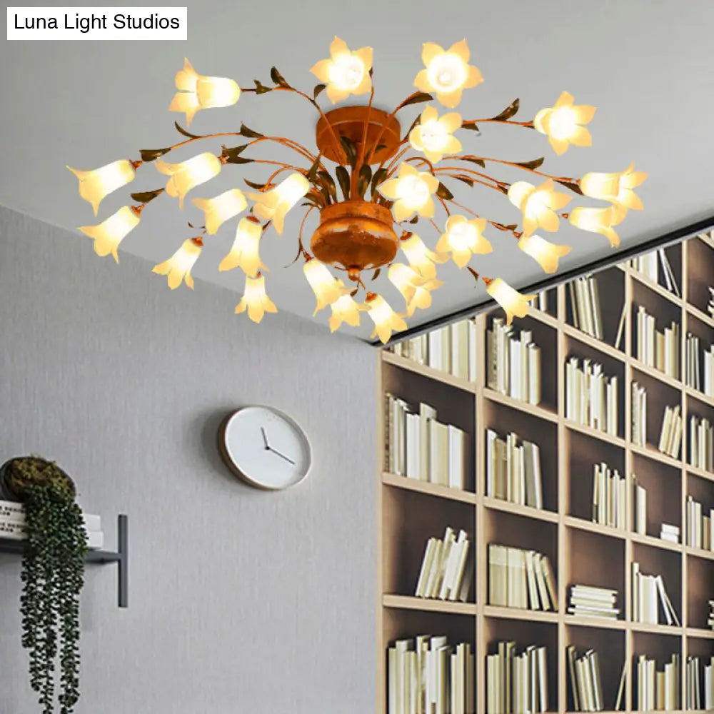 Flower Ceiling Light Fixture - American Design With 25 Led Bulbs Metal Semi - Mount Lighting In