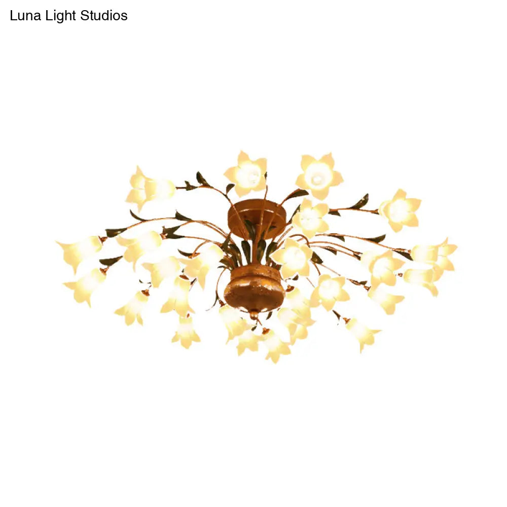 Flower Ceiling Light Fixture - American Design With 25 Led Bulbs Metal Semi - Mount Lighting In