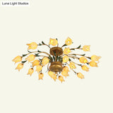 Flower Ceiling Light Fixture - American Design With 25 Led Bulbs Metal Semi - Mount Lighting In