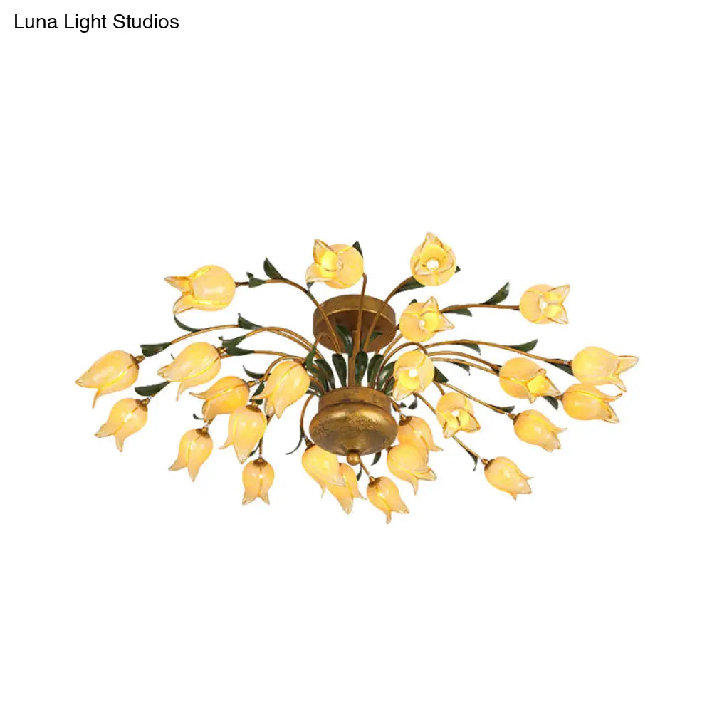 Flower Ceiling Light Fixture - American Design With 25 Led Bulbs Metal Semi - Mount Lighting In