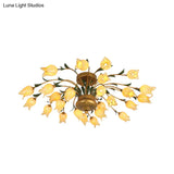 Flower Ceiling Light Fixture - American Design With 25 Led Bulbs Metal Semi - Mount Lighting In