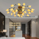 Flower Ceiling Light Fixture - American Design With 25 Led Bulbs Metal Semi - Mount Lighting In