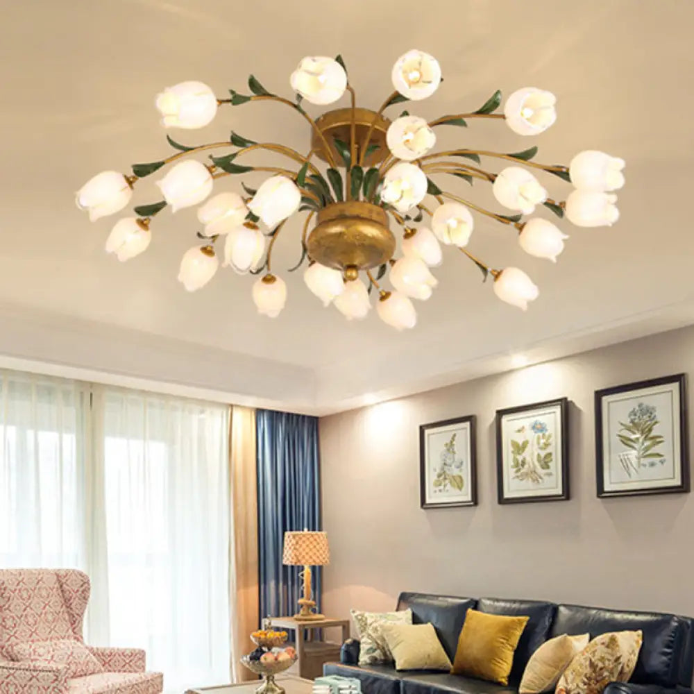 Flower Ceiling Light Fixture - American Design With 25 Led Bulbs Metal Semi - Mount Lighting In