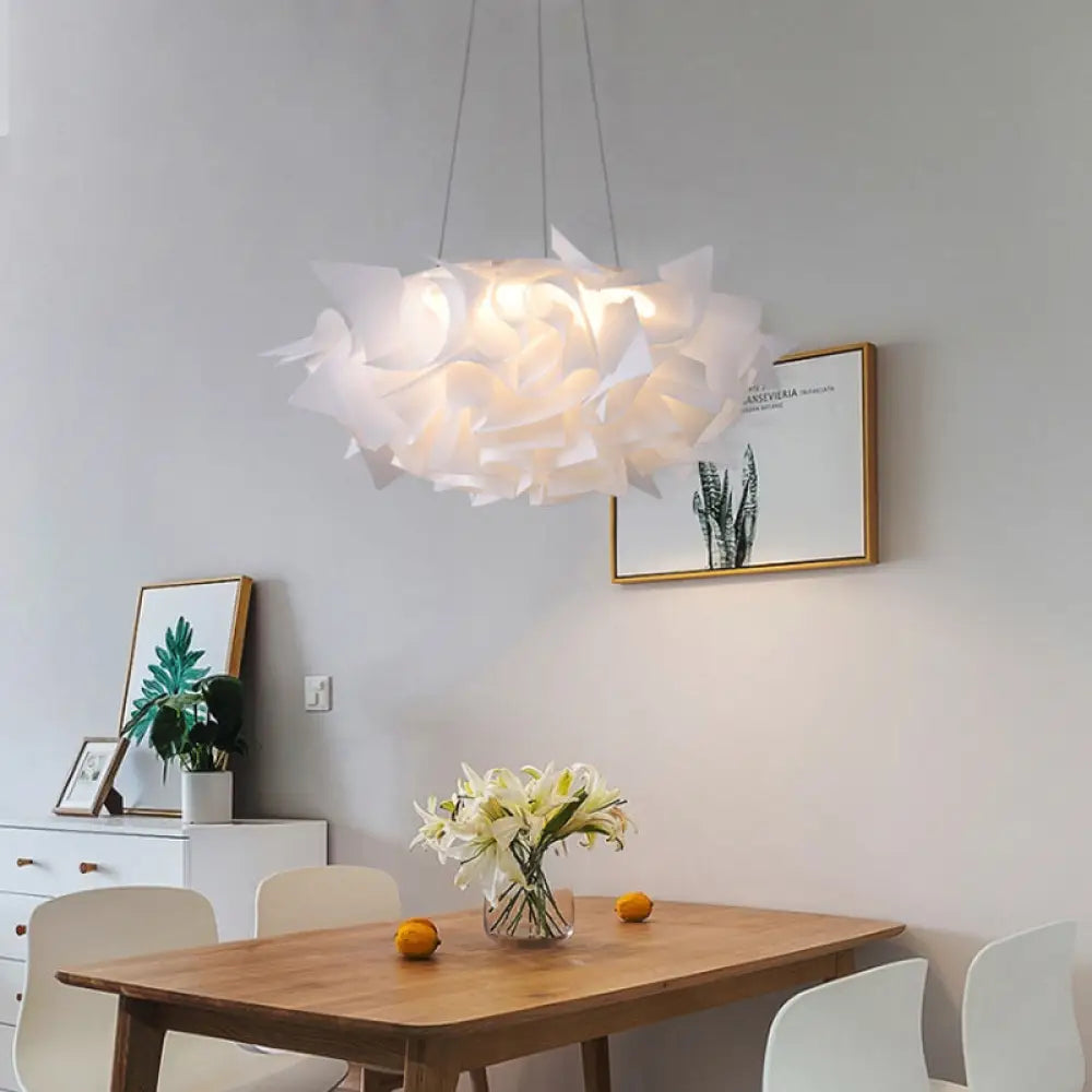 Flower Design Acrylic Dome Pendant Light - Modern Ceiling Fixture In White/Brown White