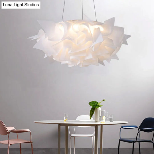 Modern Acrylic Dome Pendant Light - White/Brown 1-Light Ceiling With Flower Design