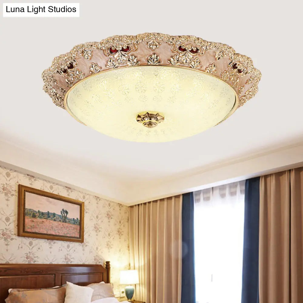 Flower Resin Led Flush Mount Ceiling Lamp For Traditional Living Rooms In Apricot/Green Apricot