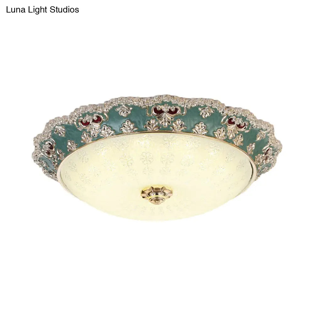 Flower Resin Led Flush Mount Ceiling Lamp For Traditional Living Rooms In Apricot/Green