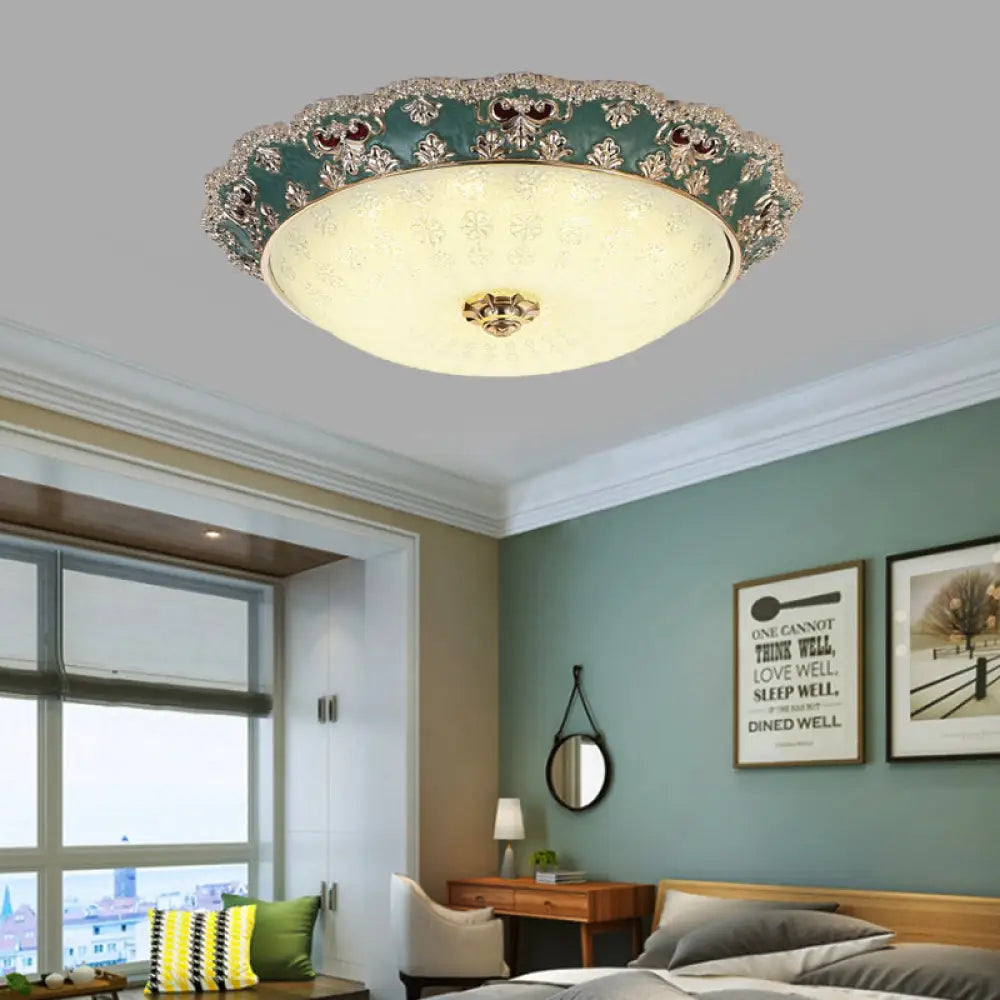 Flower Resin Led Flush Mount Ceiling Lamp For Traditional Living Rooms In Apricot/Green Green