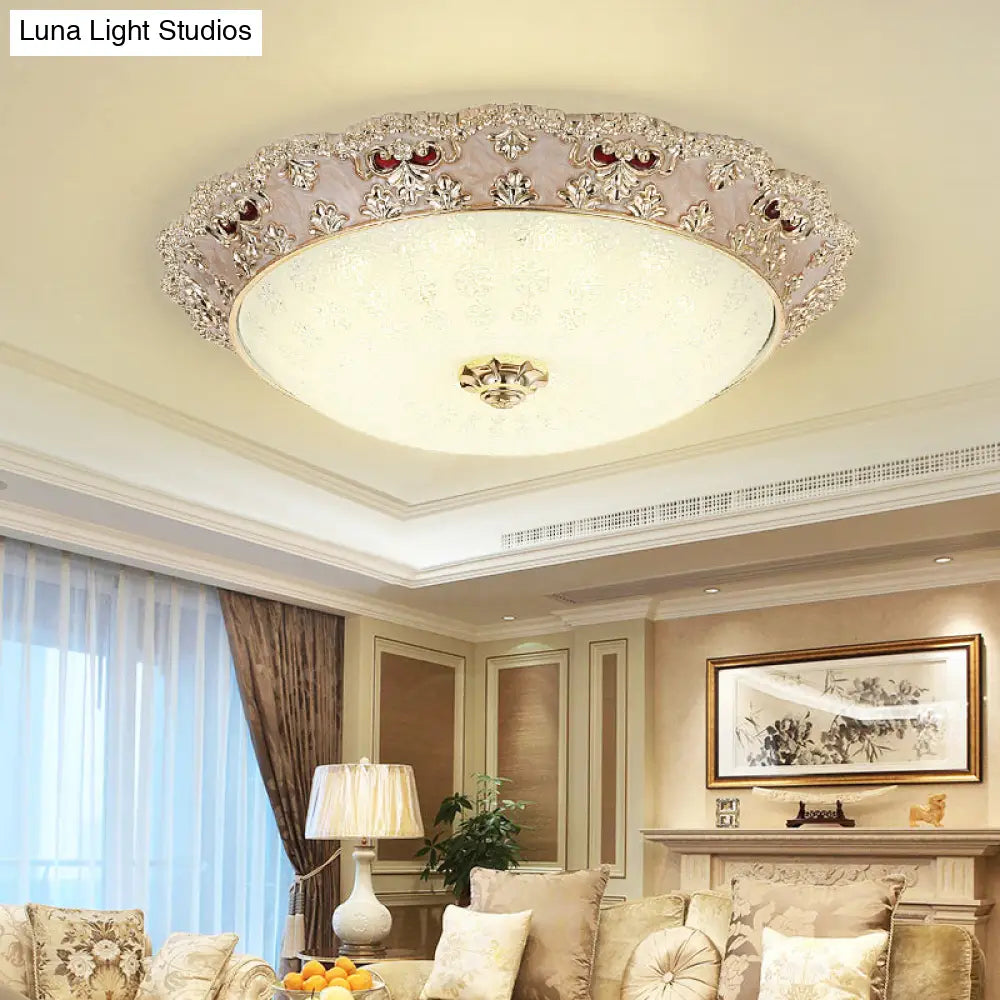 Flower Resin Led Flush Mount Ceiling Lamp For Traditional Living Rooms In Apricot/Green