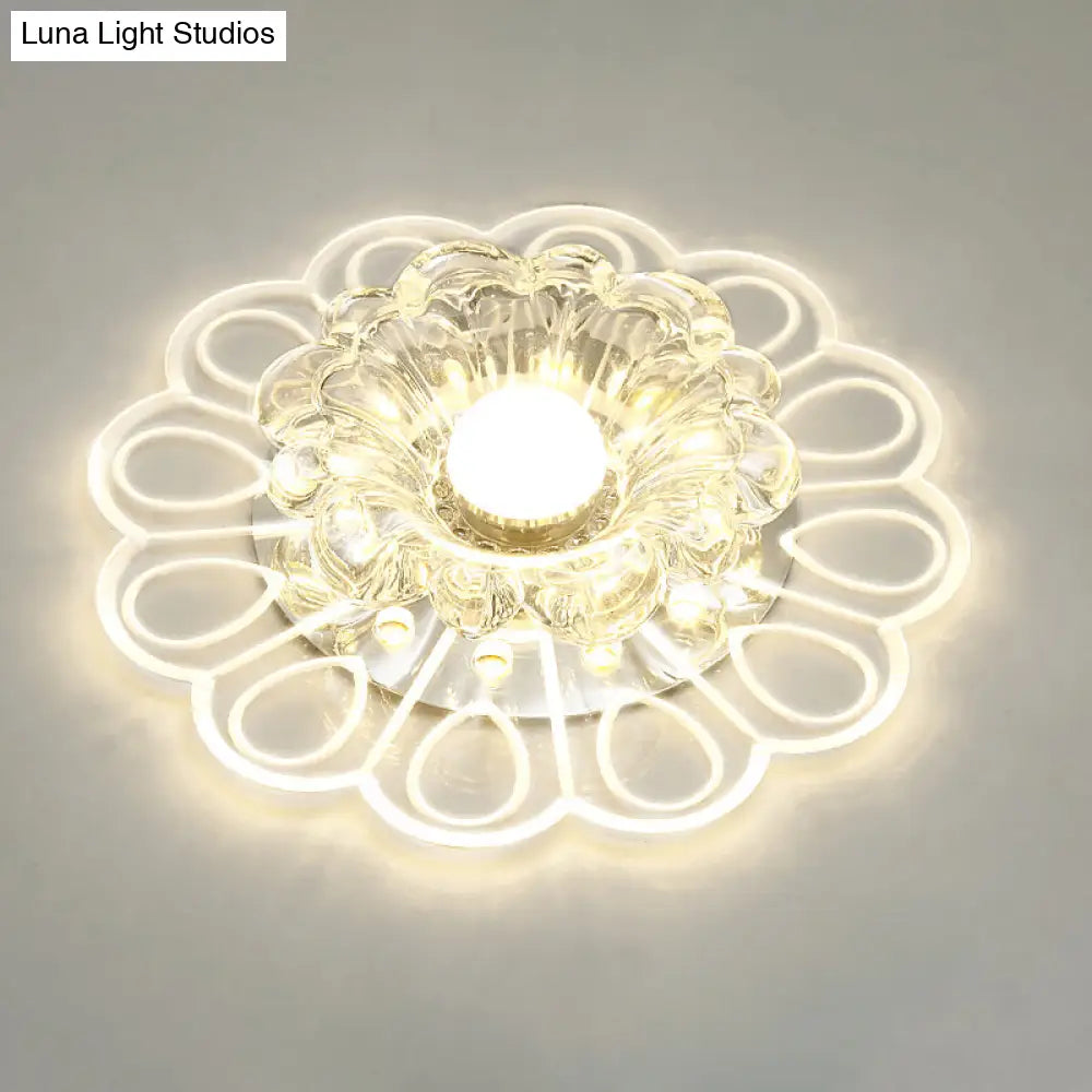 Flower Shape Crystal Flush Mount Ceiling Light Fixture With Led Modern Aisle Lighting Clear / H