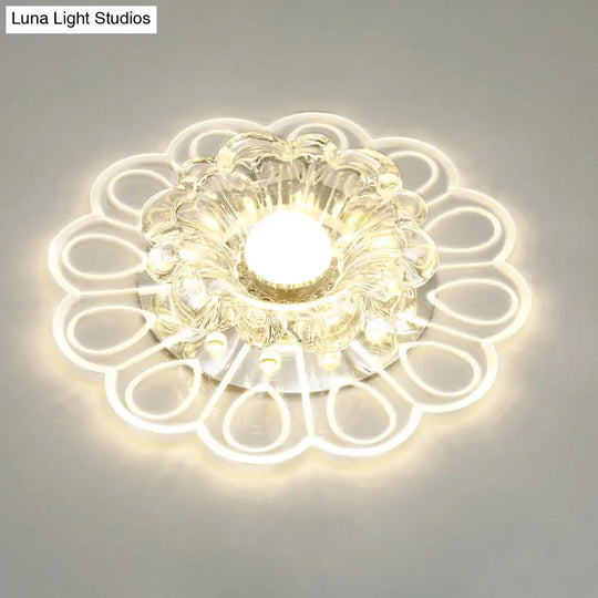 Flower Shape Crystal Flush Mount Ceiling Light Fixture With Led Modern Aisle Lighting Clear / H