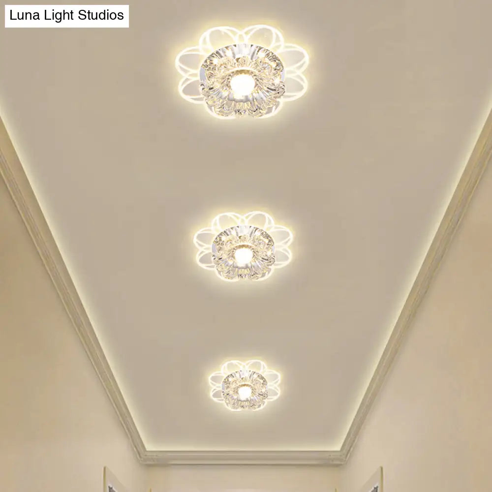 Flower Shape Crystal Flush Mount Ceiling Light Fixture With Led Modern Aisle Lighting