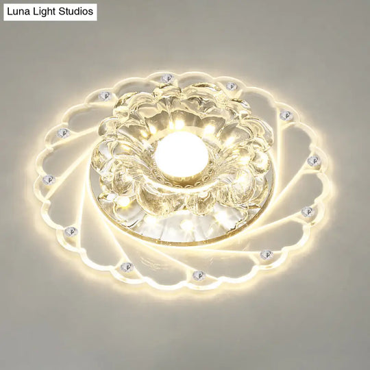 Flower Shape Crystal Flush Mount Ceiling Light Fixture With Led Modern Aisle Lighting Clear / D