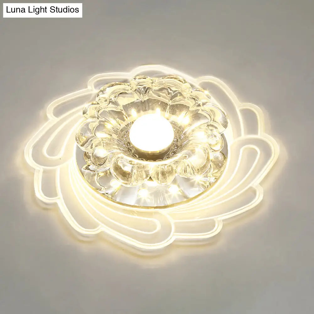 Flower Shape Crystal Flush Mount Ceiling Light Fixture With Led Modern Aisle Lighting Clear / A