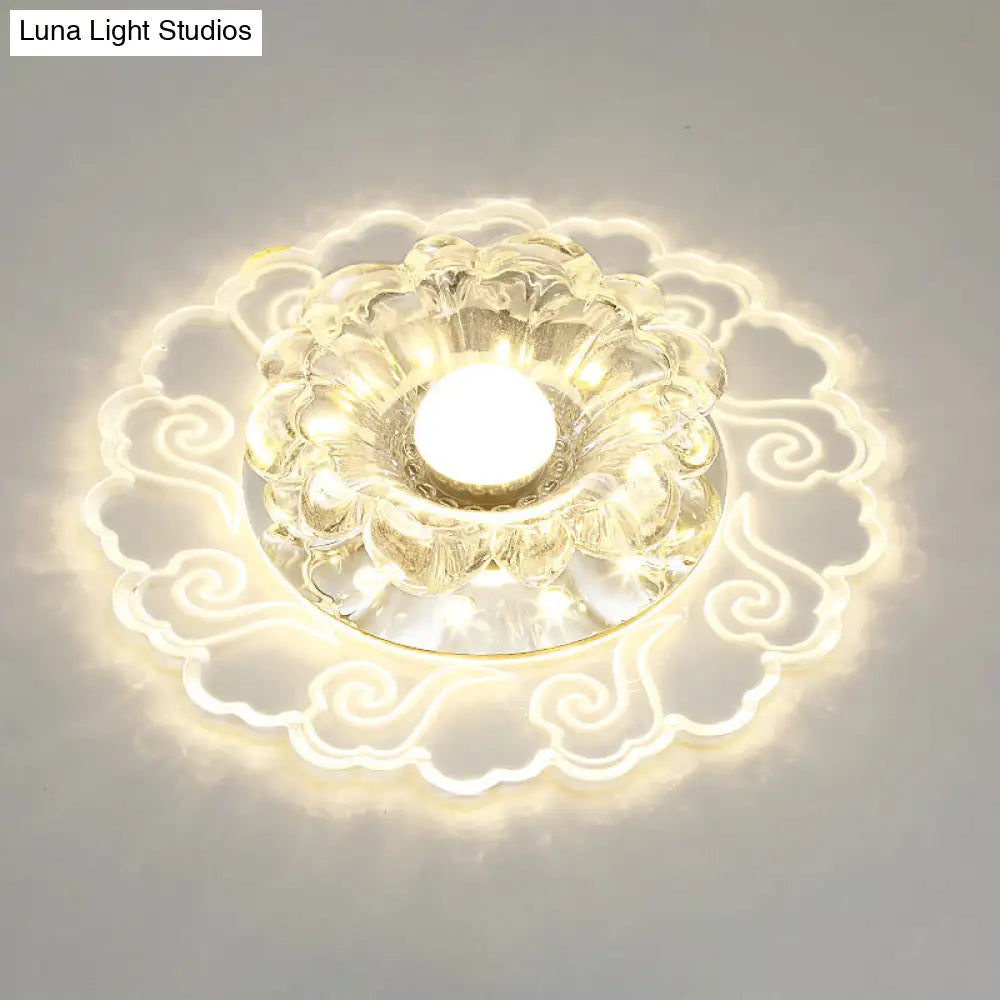 Flower Shape Crystal Flush Mount Ceiling Light Fixture With Led Modern Aisle Lighting Clear / E