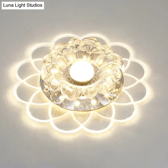 Flower Shape Crystal Flush Mount Ceiling Light Fixture With Led Modern Aisle Lighting Clear / I
