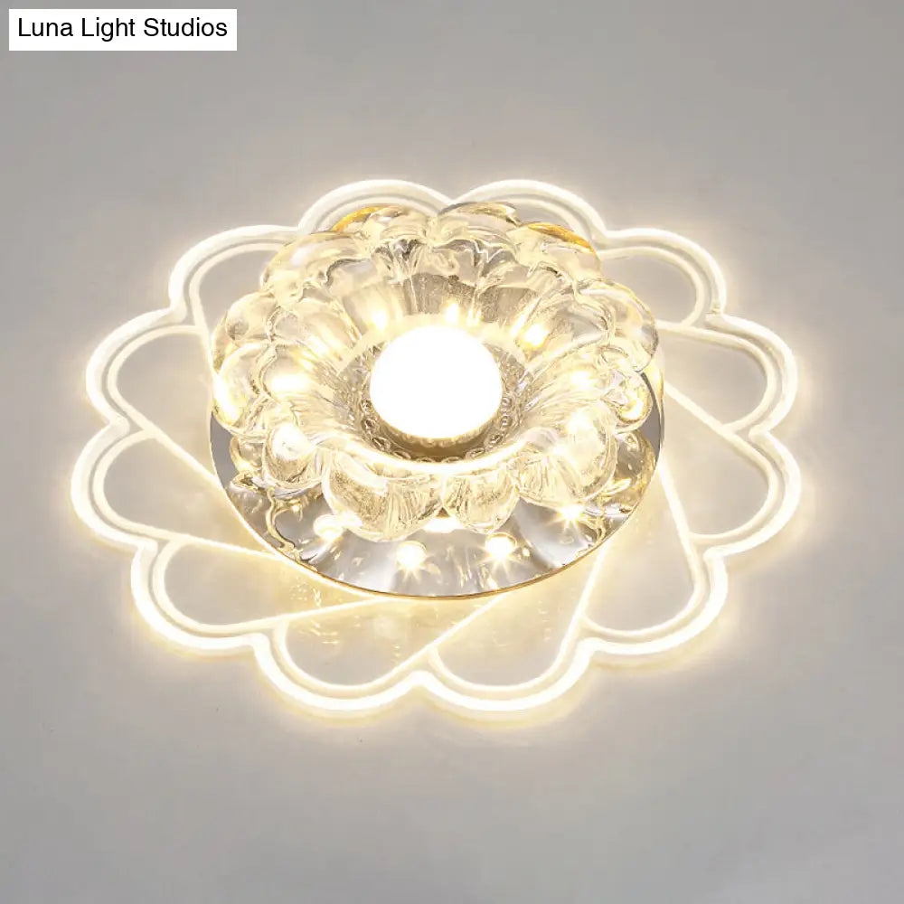 Flower Shape Crystal Flush Mount Ceiling Light Fixture With Led Modern Aisle Lighting Clear / K