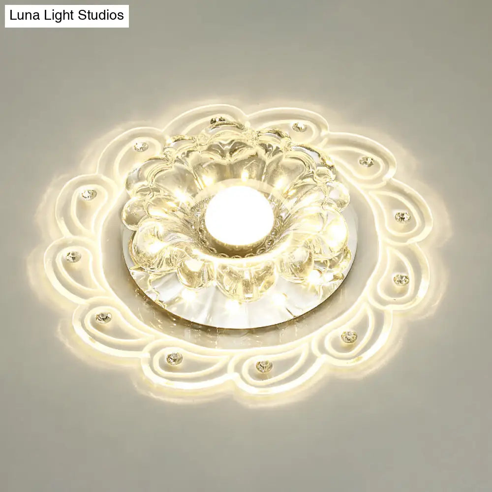 Flower Shape Crystal Flush Mount Ceiling Light Fixture With Led Modern Aisle Lighting Clear / C
