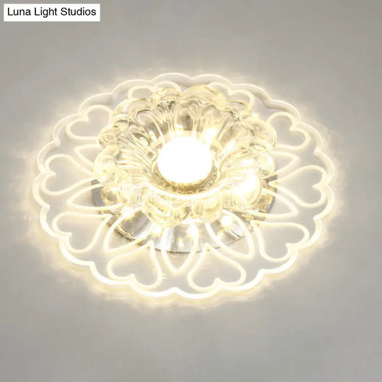 Flower Shape Crystal Flush Mount Ceiling Light Fixture With Led Modern Aisle Lighting Clear / G