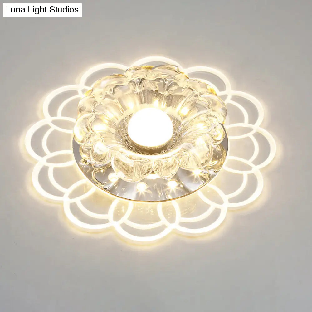 Flower Shape Crystal Flush Mount Ceiling Light Fixture With Led Modern Aisle Lighting Clear / J