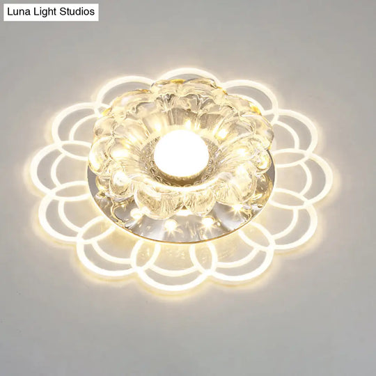 Flower Shape Crystal Flush Mount Ceiling Light Fixture With Led Modern Aisle Lighting Clear / J